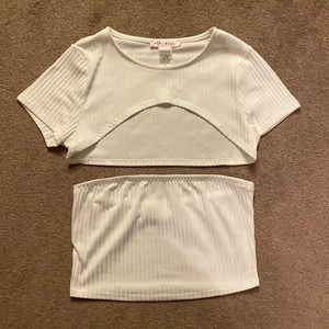 Two-piece ribbed white top